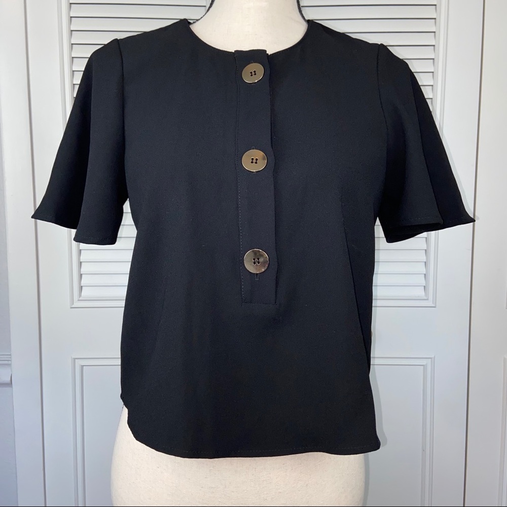 Zara TRF Collection Black Blouse Gold Buttons